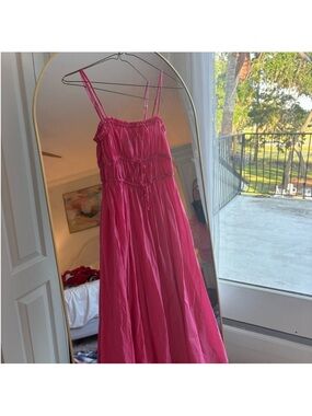 J. Crew Hot Pink Smocked Maxi Dress